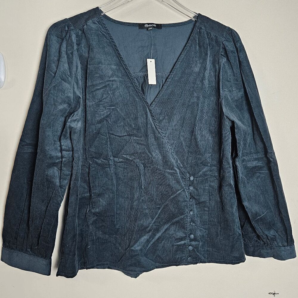 Madewell Corduroy Kingston Side Button Wrap Top NB556 NWT Women's Green Size Med